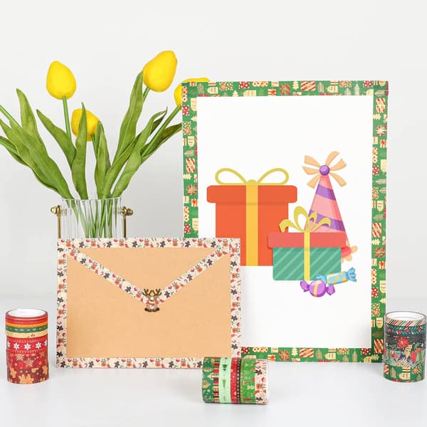 Creative Craft Projects Jul-Washi-tejp-set, multifunktionella dekorativa papperstejper för pyssel, DIY, scrapbooking, inslagning (21 rullar, olika)