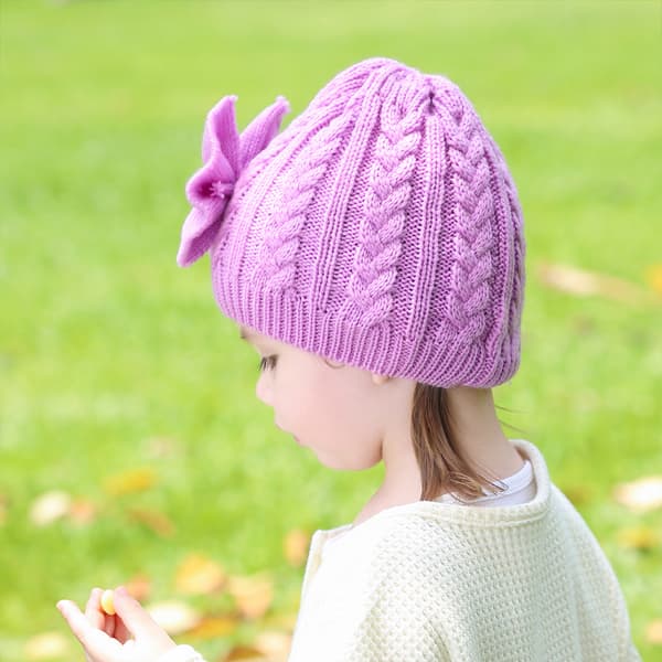 Varm stickad vintermössa för babyflickor, bomullsfodrad babymössa för flickor Purple