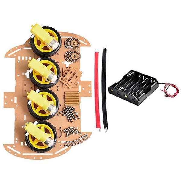 DIY Robot Smart Car Chassi Kit för Drive Controller Board Stepper Motor Speed Encoder, 4 hjul och batterilåda