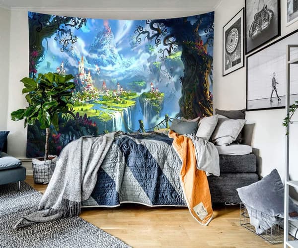 Skogsslott Väggbonad, Psykedelisk Fantasi Gobeläng Älv Vägg