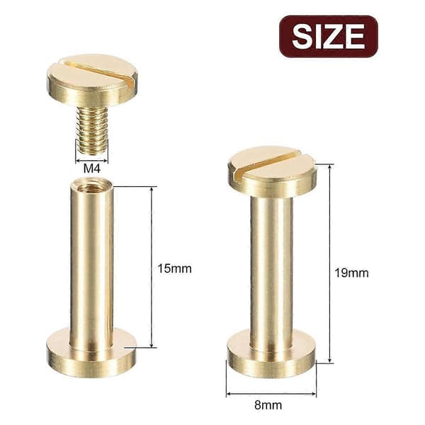 30-pakning messing Chicago-skruer, 15x8mm flat hodeskrue bakbindingspost naglestifter feste for DIY