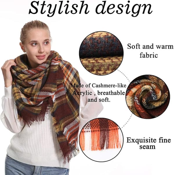 Plaid Tæppe Halstørklæde Vinter Efterår Halstørklæder til Kvinder, Varmt Blødt Tykt Oversized Tartan Sjaler Wraps Halstørklæder