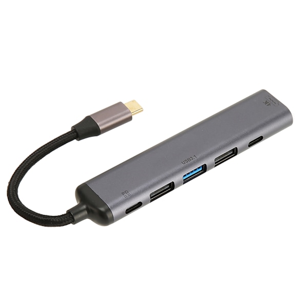 USB C Docking Station 7 i 1 Flätad Kabel 100W 4K Stödd Multifunktionell USB C Hubb för Laptop Skrivbord Surfplatta