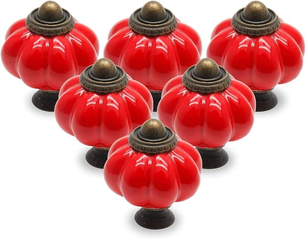 12-pack Keramiska Dörrknoppar Röda Lådknappar, Pumpa Keramisk Knopp