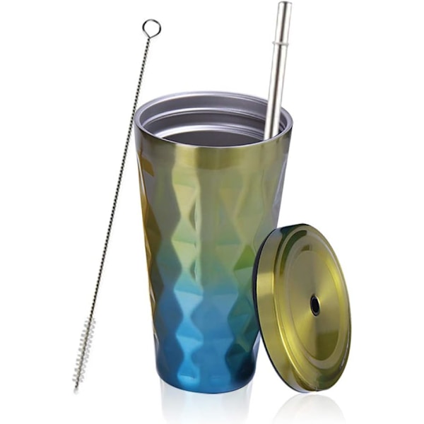 Drickmugg med sugrör rostfritt stål termisk kaffemugg för att ta med 500ml kaffekoppar för kvinnor, flickor och män