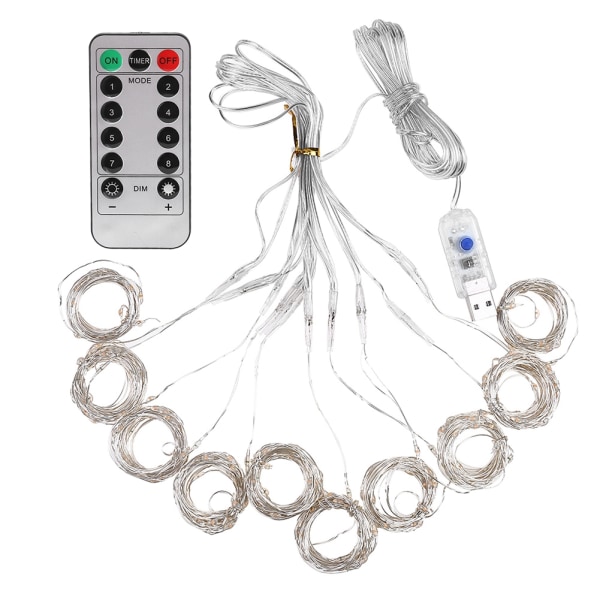 LED 3 meter 300 gardinlampor 8 läge USB fjärrkontroll koppartråd Stjärnljus(Vit)