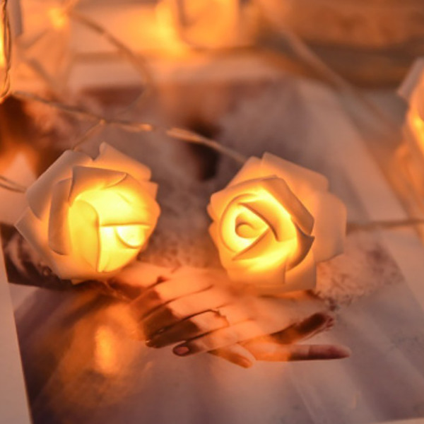Rosa ros blomster ljusslinga batteridriven 10LEDs fe