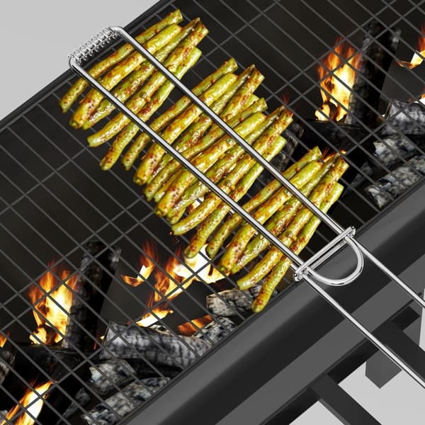 Sæt med 3, 40 cm fjederbelastede spyd i rustfrit stål til grillning – spyd til grillning af grøntsager uden at spidde dem