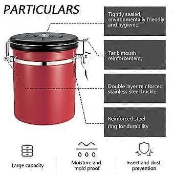 1.5L Bronze Rustfrit Stål Lufttæt Kaffebeholder med Datomarkering Til Kaffe, Vakuumforseglet Lufttæt Beholder, Kaffekrukke 1500ML, C