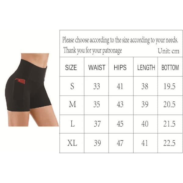 Yogashorts, damshorts med telefonficka, hög midja, träningsbyxor, vit vit L