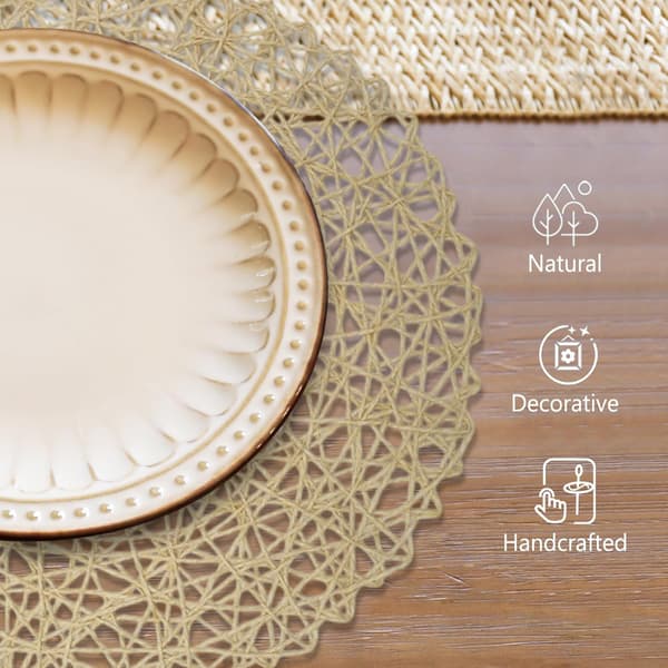 Pyöreä kudottuTabletti, luonnollinen liukueste ja lämmönkestäväTabletti, kudottu sisä- ja ulkokäyttöön tarkoitettuTabletti, kestävä Beige