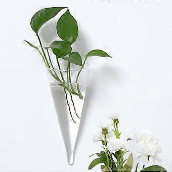 Cirkulär Kon Glas Väggvas Hängande Flaska för Växt Blomdekor Klar