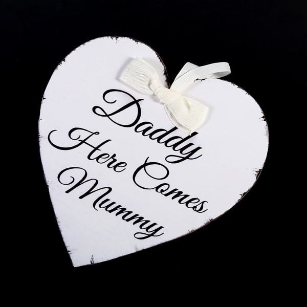 Vintage Love Heart Shape Daddy Here Comes Mummy Wedding Party