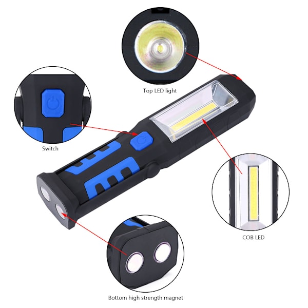 USB-laddningsbar COB LED-arbetslampa Nödficklampa