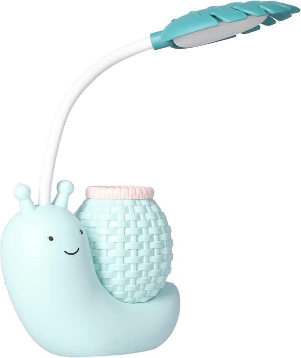 LED-bordlampe med pennholder, tegneseriefigur, snegl, multifunksjonell