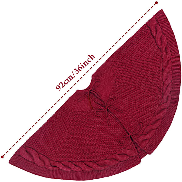 Stickad julgransmatta, julgransmatta, flätad kabelstickad tjock rustik julgransmatta (Burgundy) 92cm