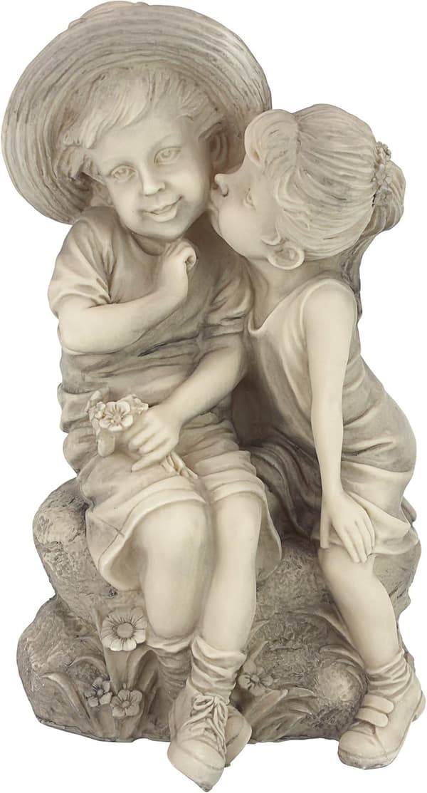 Lavere barn jente og gutt hageinnredningsstatue, 8,5*13*9cm, poly