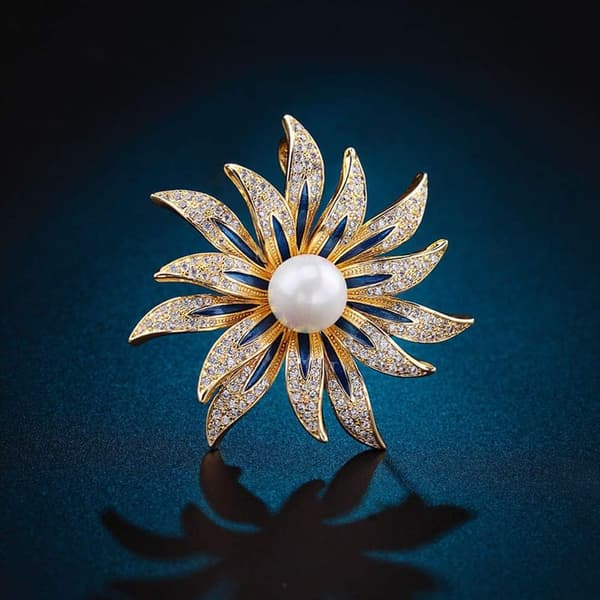 Broche Pins til kvinder Piger Mode Blomst Krystal Rhinestone Perle Smykker