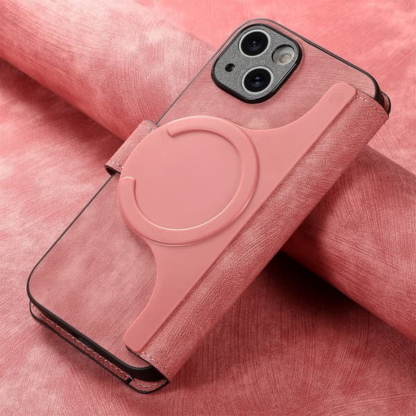 Magnetisk avtakbart flip-telefondeksel med RFID-beskyttelse, multifunksjonell kortholder og stativ; kompatibel med iPhone 16 Pro Max pink
