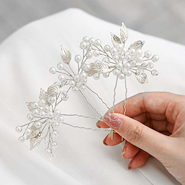 Heread Pärla Brud Bröllop Hårnålar Blad Brud Huvudstycke