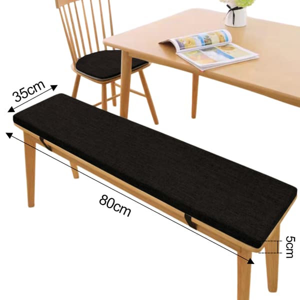 Bänkdyna i linne, halkfri stolsdyna, dyna för skobänk, dyna med bindspänne, svart Style 2