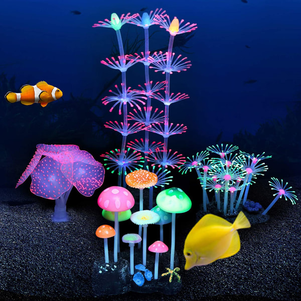 Glödande akvariumdekorationer Växter, 4 st Glow Aquarium
