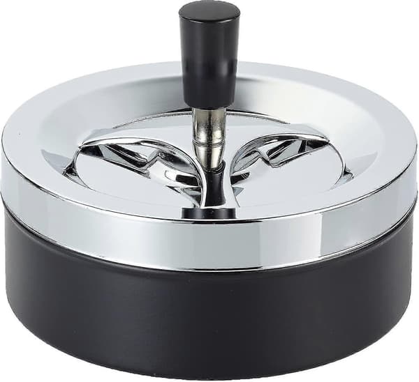Stort askebeger ca. 9,5 cm diameter metall / krom / svart