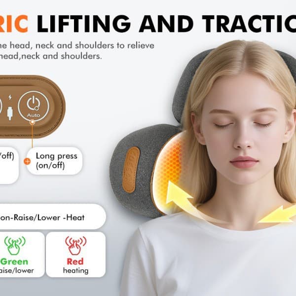 3-i-1 Multifunktionell Cervikal Massagekudde: Värmeterapi, Uppblåsbar och Stretching för Axel- och Nacklindring – Nackstödskudde i Memoryskum