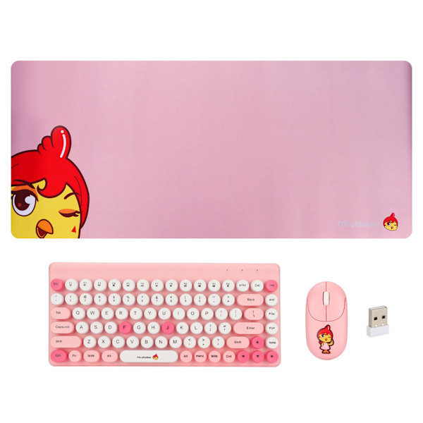 2.4G Trådlöst Tangentbord Mus Combo 86 Tangenter 1200DPI Blandade Färger PC Tangentbord Mus med USB-mottagare för Hemmakontor Rosa