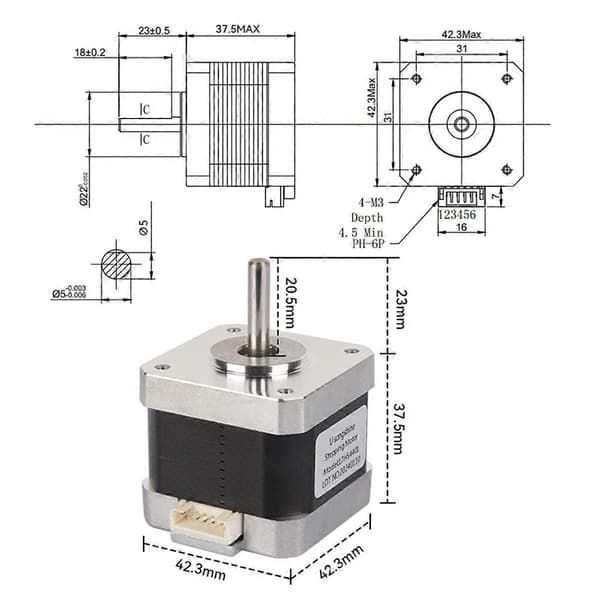 3D-printer Nema 42 stepmotor+XH2.54-kabel 17HS4401 38mm akse 5mm til 3D-printer DIY graveringsmaskinemotor