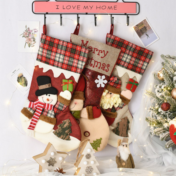 3PCS Christmas Stocking Classic Large Stockings Santa, Snowman,