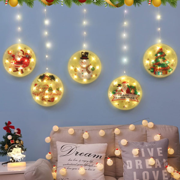 5 Pcs Christmas Window Sucker Light, Decoration Lighted, Scene