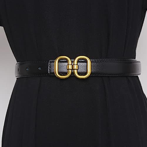 Mode Dame Læderbælter med Dobbelt Ring Design Spænde Taljebælte til Jeans Bukser