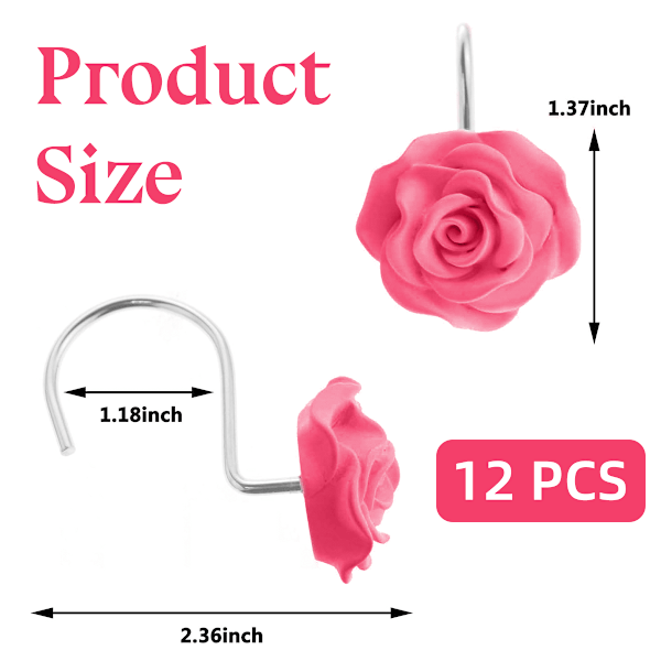 12 st Heminredning Dekorativa Rostfria Duschdraperikrokar Rosdesign Duschdraperiringar Krokar (RÖD) Pink
