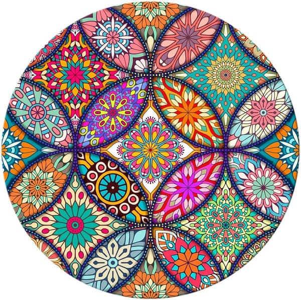 Musematte, rund Mandala musematte, søt musematte med design, sklisikker gummibase musematte med sydde kanter, vanntett