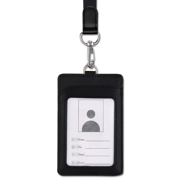 Hållare för ID-bricka i läder med snodd, vertikal ID-korthållare