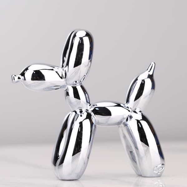 Blank Glanspläterad Ballong (Silvergrå, 17cm) Hundstaty Samlarobjekt