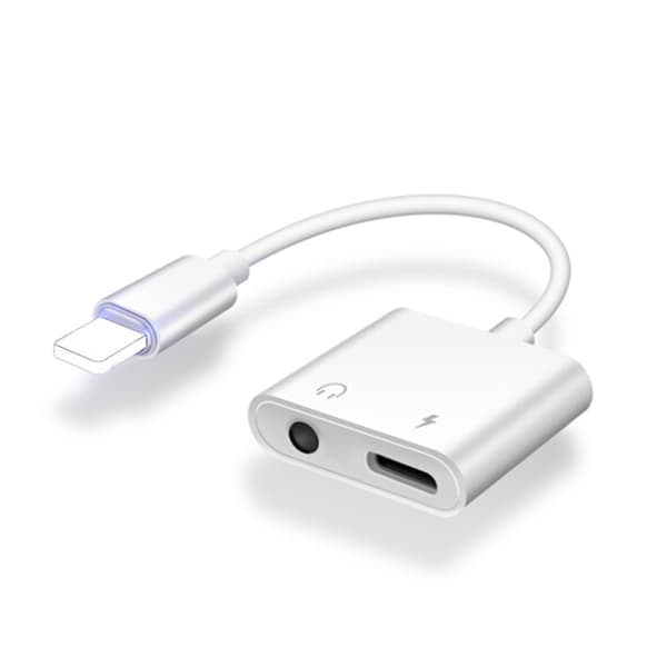 1 stk hodetelefonadapter for iPhone 2-i-1 Lightning til 3,5 mm Jack H