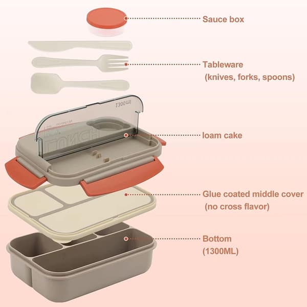 (Beige) Bentoboks lunsjbokser, 1300ML Stable Bento lunsjboks fo