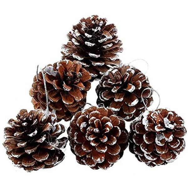 6 Pcs Christmas Pine Cones 1.96" Snow Tipped Natural Pine Cones