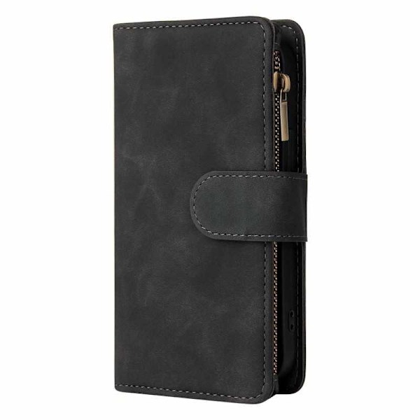 iPhone 13 Multifunktionellt Plånboksfodral Zipper 8-Fack Svart Svart