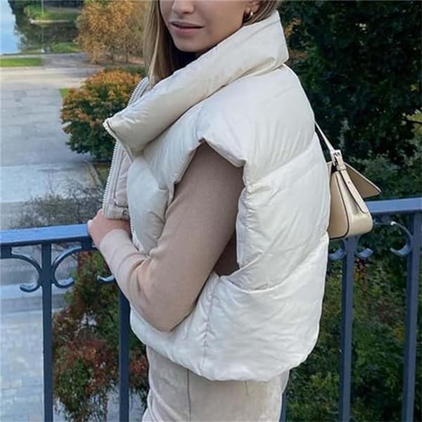 Vinterväst för damer, kort modell, lätt, ärmlös, varmt ytterplagg, vadderad väst (M)