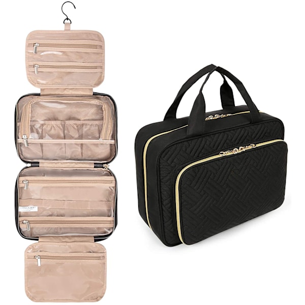 Necessär Hängande Rese Sminkorganisatör med TSA-Godkänd Transparent Kosmetikaväska Sminkväska för Fullstora Toalettartiklar, Stor-Rosa Black Large