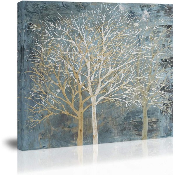 Trädväggkonstdekor blå vit modern abstrakt canvasmålning