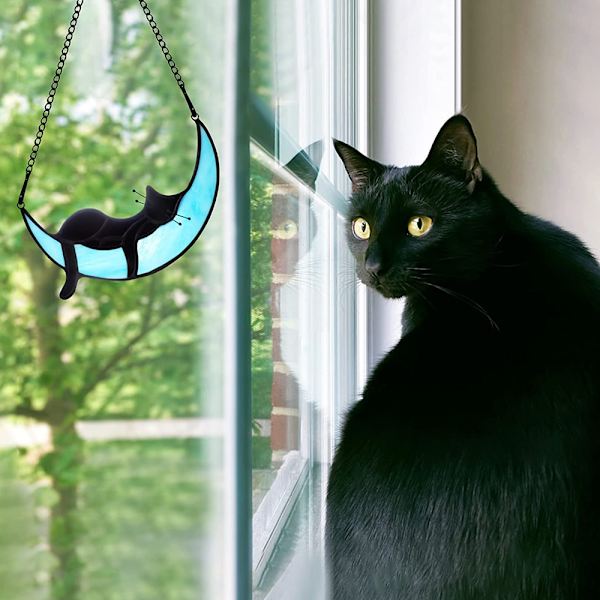 Katter som sover på månen målat glasfönsterhänge