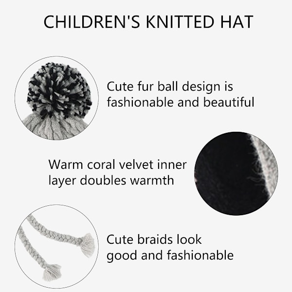 Vintermössa Flickor Stickade Mössor Vinter Fleece Foder Skidåkning Vintermössor med Varma Öronlappar Gray