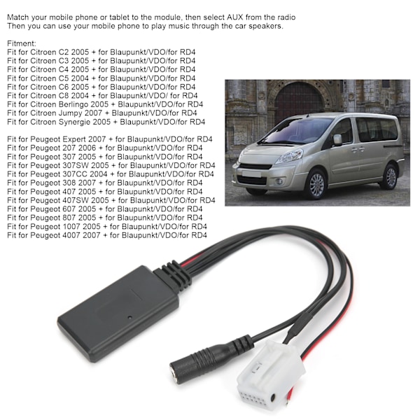 Bluetooth AUX-modul för bilradioadapter, högkvalitativt ABS-material, handsfree-mikrofon, Bluetooth-musikadapter stöder ljudenheter, förbättrad