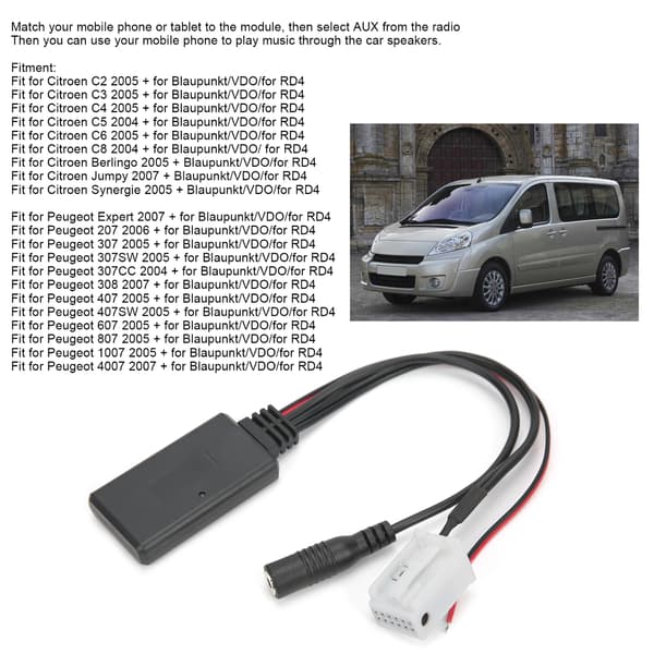 Bluetooth AUX-modul til bilradioadapter, ABS-materiale af høj kvalitet, håndfri mikrofon, Bluetooth-musikadapter understøtter forbedrede lydenheder
