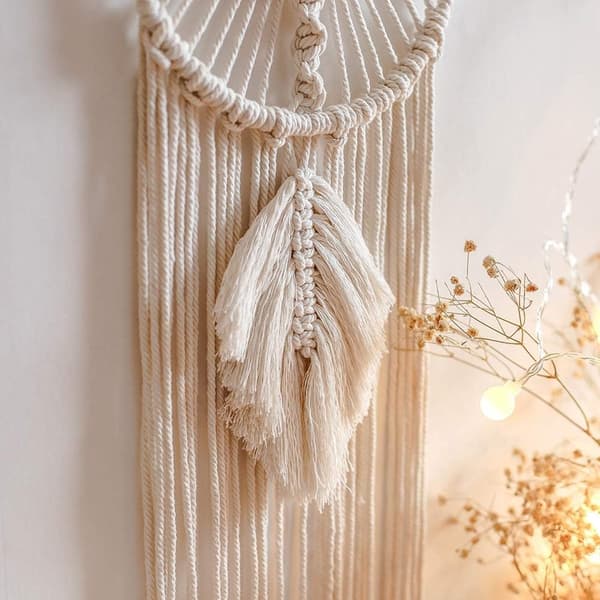 Boho Macrame Drømmefanger til Pigeværelse, Drømmefanger med Pom