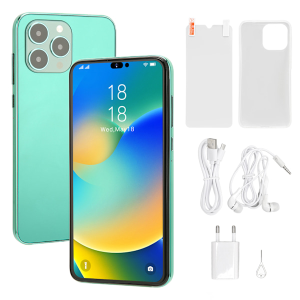 Olåst Smartphone 6,1 tum 4G-nätverk 4GB RAM 64GB ROM Ansiktsupplåsning Mobiltelefon för Android 11 100‑240V Grön EU-kontakt